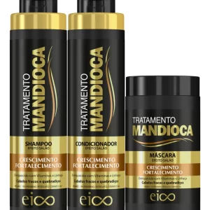 Eico Cassava Treatment Salt-Free Shampoo 800ml and Leave-in Conditioner 750ml + Moisturizing Cream Mask 1kg Strength Hair Growth Strengthening