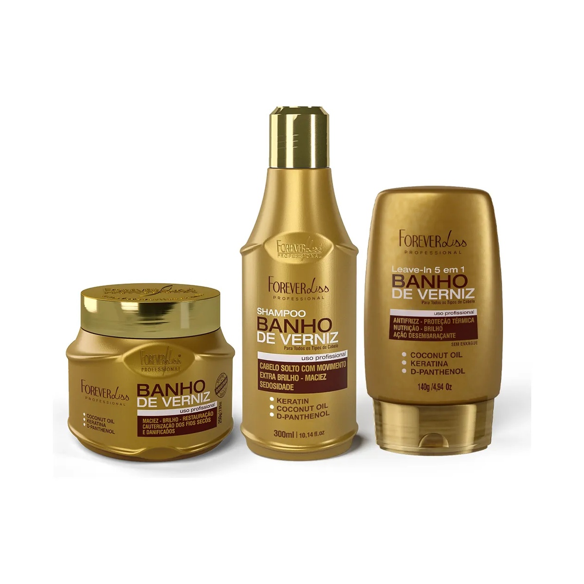 Forever Liss "Varnish Shine" Kit with Shampoo, Conditioner, and 250g Mask
